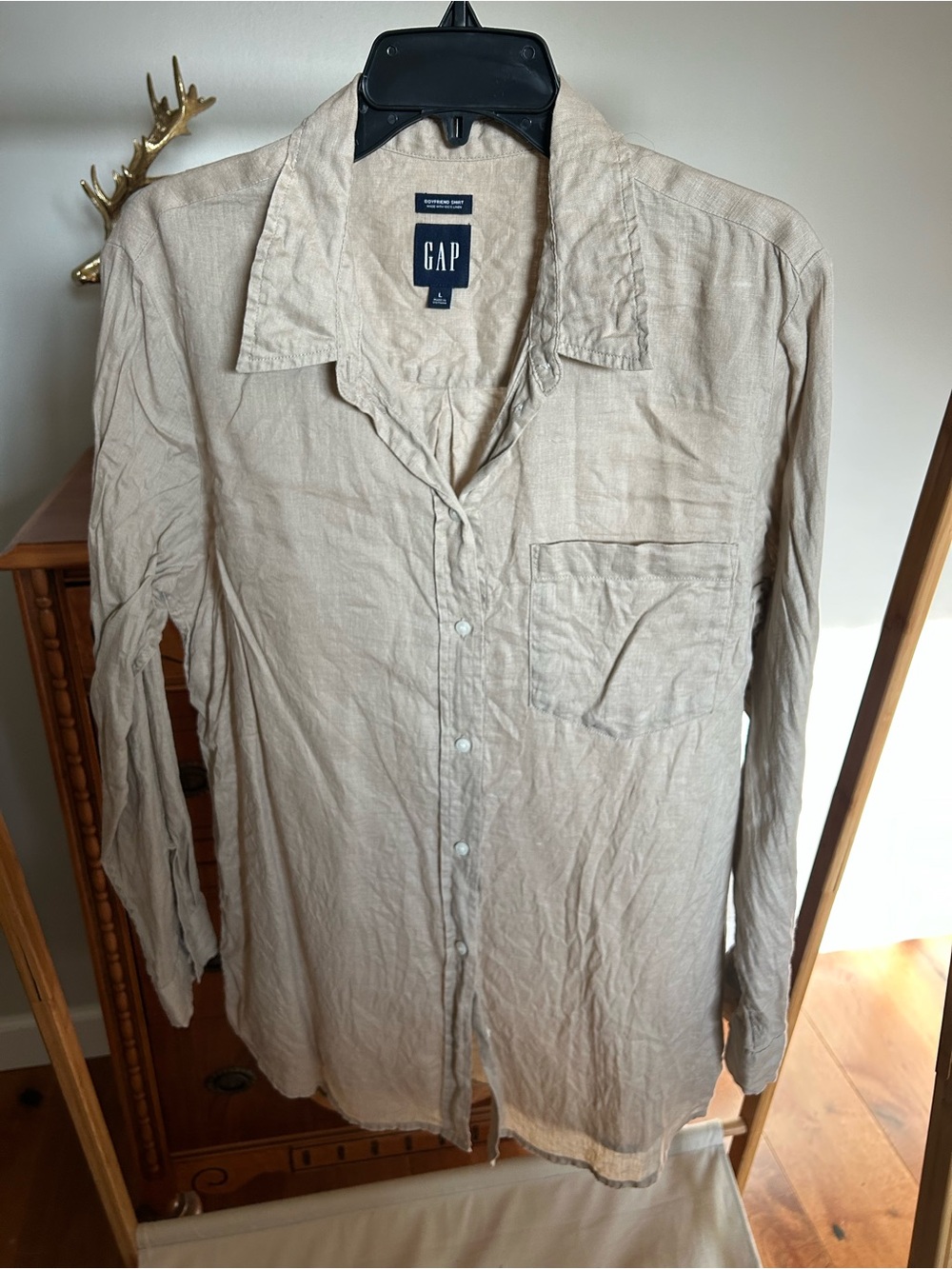 GAP Boyfriend Fit Linen Shirt in Light Beige
